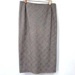 Lafayette 148 midi pencil skirt gray plaid virgin wool size 4 BoxS